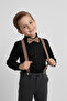 Boys' Long Sleeve Black Shirt and Brown Suspender Bow Tie Set - 2