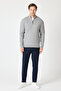 Focus Men's Light Gray Hair Knit Half Zip Cotton Blend Sweater - 5