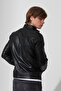 Hakim Collar Snap Fastener Leather Jacket - 4