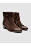 Suede Leather Brown Zippered Heeled Women's Western Boots - 2
