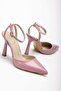 Powder Patent Leather Thin Heeled Ankle Strap Women's Stiletto Shoes