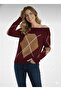 Women's Yellow Gray Madonna Collar (Argyle) Argyle Pattern Open Shoulder Knitwear Sweater