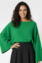 Women's Green Batwing Sleeve Soft-Touch Boat Neck Knit Sweater