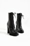 Women's Genuine Leather Platform Boots Black - 3