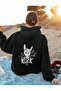 Rock Back Printed Zippered Hooded Fleece-Lined Sweatshirt Plain Cardigan - 2