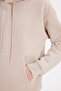 Women's Oversized Wide Cut Cotton Soft Textured Fleece Inside Basic Beige K Hooded Sweatshirt - 3