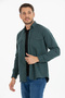 Green Men's Denim Shirt Double Pocket Flap Long Sleeve 100% Cotton Relaxed Fit