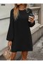 New Season Women's Long Sleeve Round Neck Mini Crepe Dress - 4
