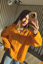 Orange Zippered Hair Knit Sweater - 2