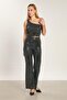 Women's One Shoulder Glitter Blouse - Black - 4