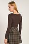 Women's Buckle Detailed V-Neck Long Sleeve Blouse - Bitter Brown - 5