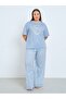 Plus Size Croissant Graphic Drop Shoulder T-Shirt and Pyjama Set