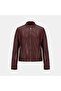 Women's Burgundy Judge Collar Fit Leather Jacket