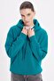 Women's Oversized wide cut cotton soft textured basic green k Hooded sweatshirt with fleece inside - 5