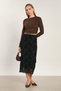Women's Velvet Floral Patterned Pencil Skirt - Black - 4
