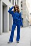 Ribbed Knit Pants Bomber Jacket Women's Top and Bottom Set - 2