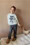 Teddy Bear Printed Rubber Waist Jeans Set - 2