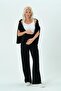 Maternity Adjustable Waist Elastic Band Wide Leg Collar Zippered Thessaloniki Suit Black - 8