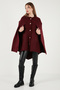 قصة فضفاضة Fit Poncho بياقة دائرية وأكمام طويلة مع أزرار على الأكمام PANÇO 4617015 - 4