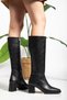 Women's Zippered Thick Heeled Below-The-Knee Boots - 4
