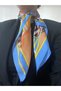 Imported Satin Blue Orange Colored Patterned 70*70 Stylish Women's Scarf - 6