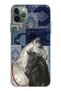 حافظة سيليكون متوافقة مع هاتف iPhone 11 Pro Max باللون الأزرق بنمط كليم باللونين الأسود والأبيض At مطبوع