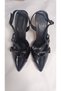 Black Skin Women's Heeled Shoes with Double Strap Buckle Detail - 2