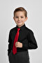 Boys' Long Sleeve Black Shirt and Red Tie Set