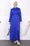 Cobalt Blue Judge Collar Balloon Sleeve Satin Evening Dress