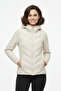 Women's Cream Hooded Pockets Comfortable Thermal Contrast Puffer Coat - 2