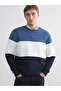 Lcw Vision Blue Crew Neck Color Block Men's Sweatshirt