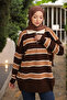 Brown Striped Collared Knit Sweater - 2