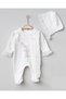 Pleated Floral Embroidered 3-Piece Organic Hospital Discharge Set 100% Cotton Newborn Baby Girl - 3