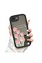 iPhone 16E Compatible Drop Resistant Black Silicone Case Mirror Face Tulip Patterns - 3