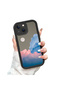 iPhone 15 Plus Compatible Drop-Resistant Black Silicone Case with Mirror Surface Colorful Cloud - 4