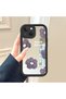 iPhone 14 Compatible Drop Resistant Black Silicone Case Mirror Face Flower Patterns - 2