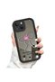 iPhone 14 Plus Compatible Drop Resistant Black Silicone Case Mirror Face Ribbon Patterns - 3