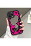 iPhone 14 Pro Compatible Drop-Resistant Black Silicone Case with Mirror Face Barbie Patterns