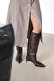 Esila Women's Knitted Detail Leather Boots Brown - 2