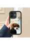 iPhone 16 Compatible Drop-Resistant Black Silicone Case Mirror-Faced Puppy Patterns - 2