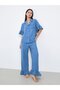 Textured Ruffled Hem Lace Detail Shirt and Pyjama Set