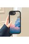 iPhone 16E Compatible Drop-Resistant Black Silicone Case with Mirror Surface Colorful Cloud - 2