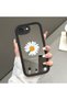 iPhone 16E Compatible Drop Resistant Black Silicone Case Mirror Face Flower Patterns