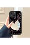 iPhone 14 Plus Compatible Fall Resistant Black Silicone Case Mirror Faced Heart Patterns - 2