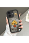 iPhone 16 Compatible Drop-Resistant Black Silicone Case with Mirror Surface and Floral Patterns