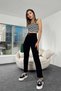Ns-83079 High Waist Stretch Fabric Black Straight Mom Jeans - 2