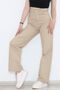 Ns-97834 Women's High Waist Wide Leg Jeans Palazzo Pants Denim Beige