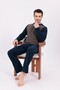 Men's Brown Jacquard Winter Cotton Long Sleeve Men's Pajama Set - 2