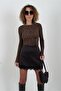 Bitter Brown Lace Detailed Satin Mini Skirt - 2