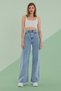 Ns-42476 Casual Light Blue Acid Snow Wash Super High Waist Wide Leg Comfort Stretch Fabric Palazzo Jeans